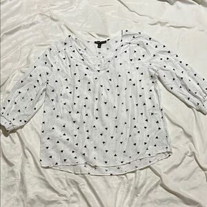H&M White Blouse with Black Triangle Pattern